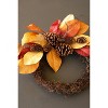 Wreath 5"H, Fall Faux Dried Magnolia Leaves and Pine Cones , Multi-Color Autumn Decor (Pack of 2) By Kalalou - 2 of 4