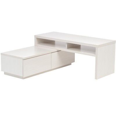 White Adjustable Media Stand with Cabinet and Drawers