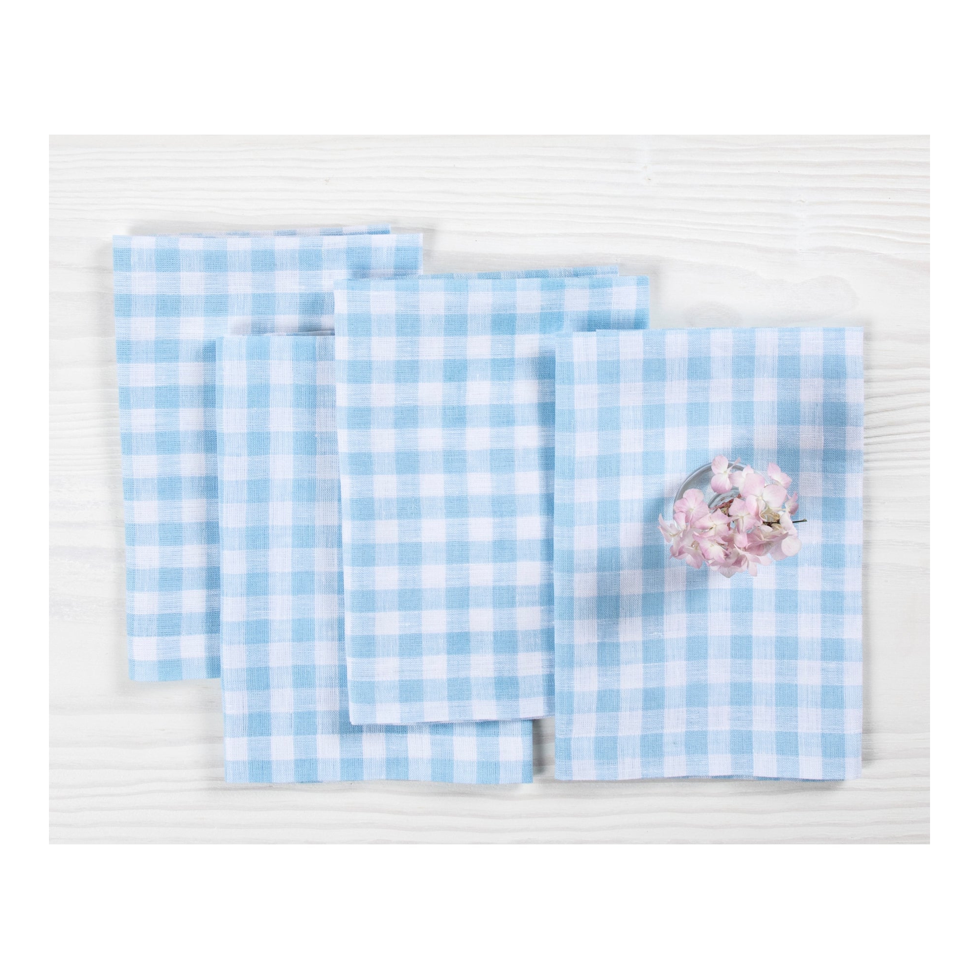 Solino Home Linen Blue Bell Dinner Napkins Set of 4, 20 x 20 Inches - Gingham Check for Dining Table, Holiday and Everyday Table Decor