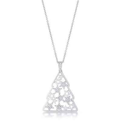 ShineHigh Holiday CZ Pendant Necklaces – Christmas Tree, Snowman, and Reindeer Designs with Pave-Set Stones on Adjustable Rhodium Chains