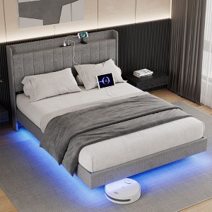 Nasitip Floating Bed Frame with LED Lights, Upholstered Platform Full Bed Frame, No Box Spring Needed - 1 of 4