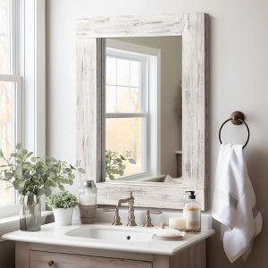 2 Pieces 36 In.H X 24 In.W Brown Solid Wood Wide Edge Hollow Right Angle Rectangular Hanging Mirror Frame Wall Mirror - 1 of 4