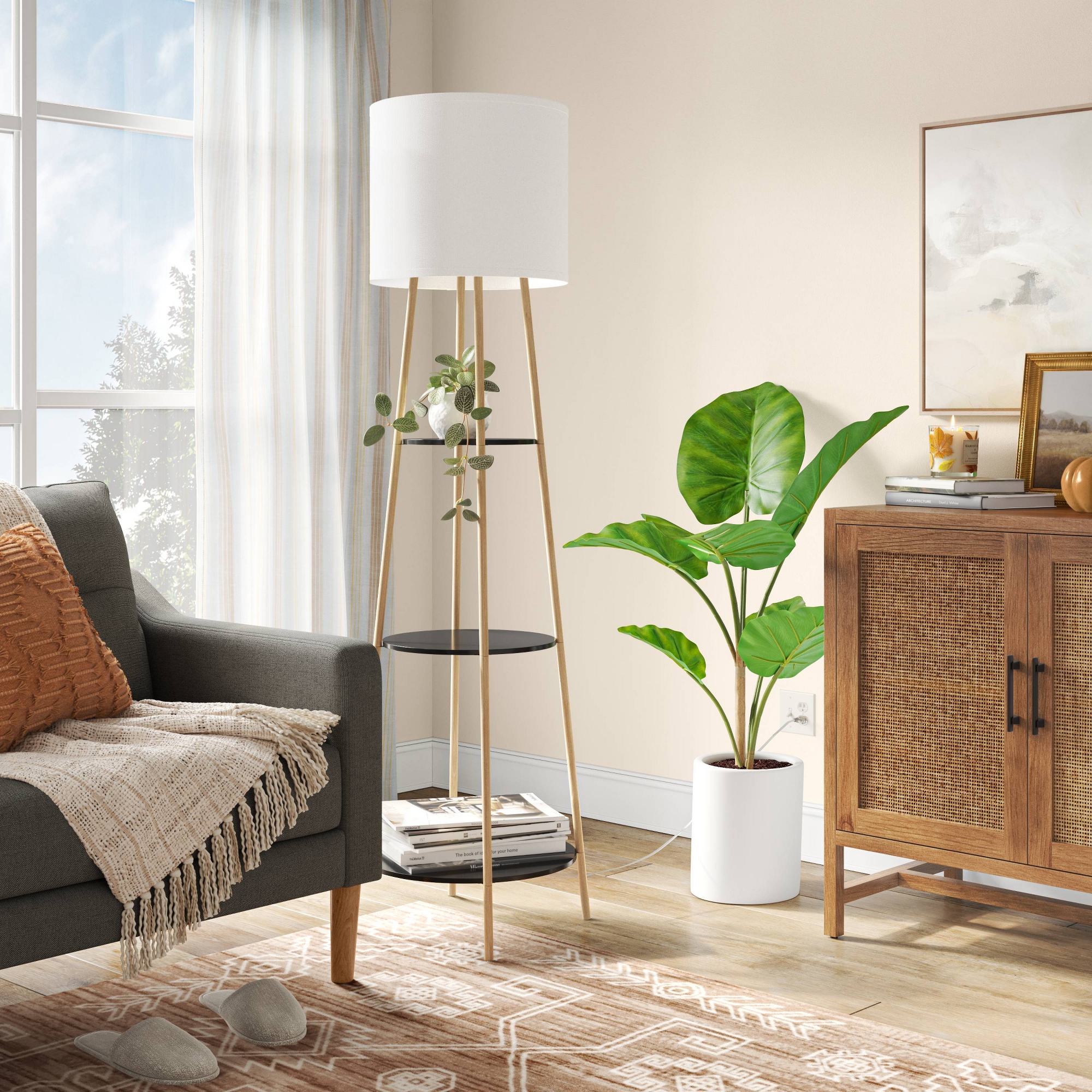 68"x20" Shelf Floor Lamp Black/Natural - Threshold™