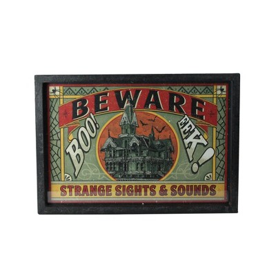 Raz Imports 16” Halloween Stamped “Beware” Metal Wall Art - Orange/Green