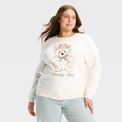Women's Country Music Teddy Bear Graphic Sweatshirt - White