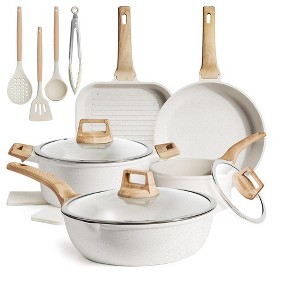 Itopfox 16-Piece Nonstick Ceramic Cookware Set with Grill Pan, Saute Pan, and Utensils for Healthy Cooking on All Stovetops - 1 of 4