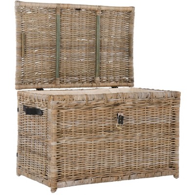 Michael 35" Natural Wicker Storage Trunk with Leather Straps