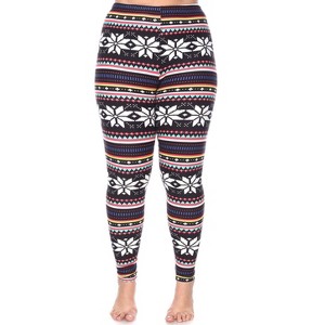 Women's Plus Size Printed Leggings - One Size Fits Most Plus - White Mark - 1 of 3