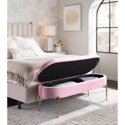 Chloe Blush Pink Velvet 48" Storage Bench with Gold Metal Base