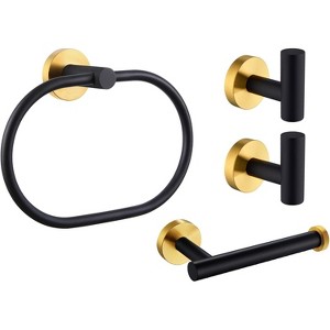 Mixxidea Round Single Towel Hook 2 PCS Bundle with Toilet Paper Holder, Oval Towel Ring (Black & Gold) - 1 of 4