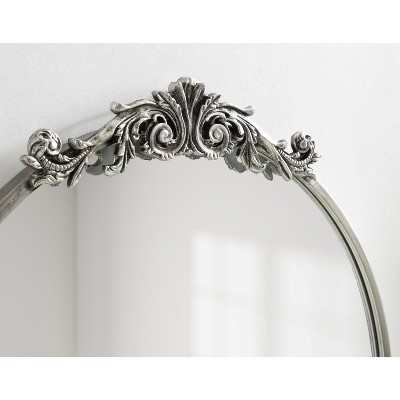 Arendahl 24" Round Silver Wood Vanity Mirror with Baroque Crown