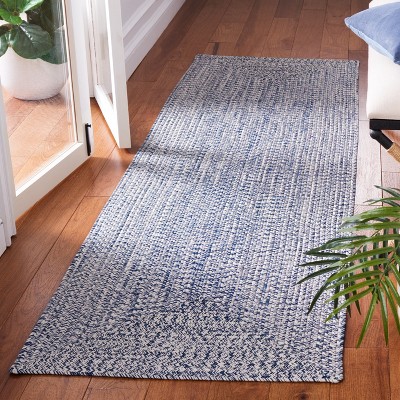 Handwoven Reversible Dark Blue and Ivory Synthetic Area Rug - 27"x6"