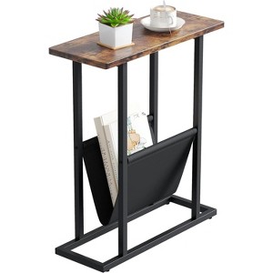 Narrow Side Table for Small Spaces, Small End Table with Magazine Holder, Skinny Slim - 1 of 4