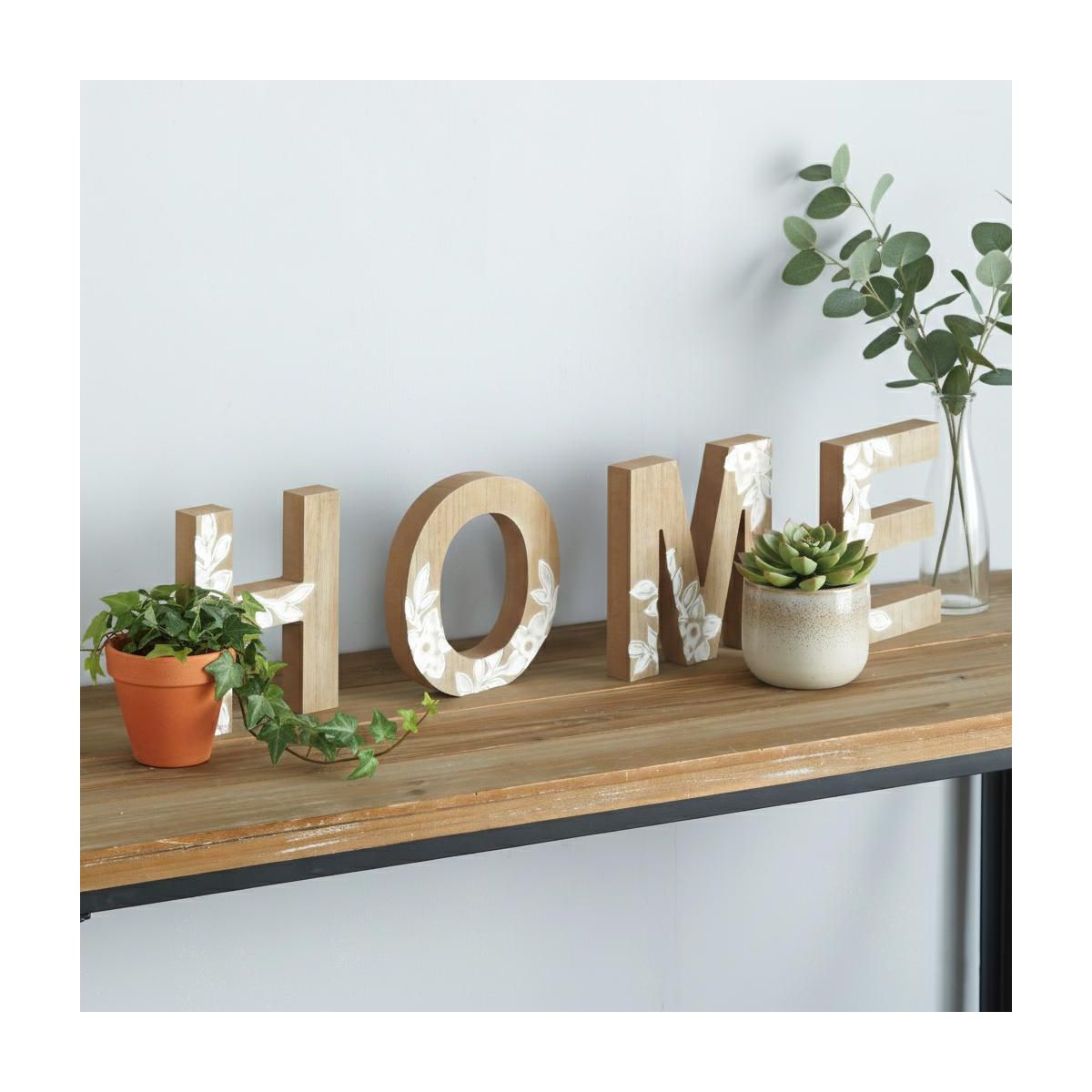 The Lakeside Collection Carved Wood Home Letters with Floral Designs -