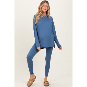 Pinkblush Dusty Blue Brushed Knit Maternity Oversized Top and Legging Set - 1 of 4