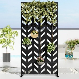 Pexfix 72 x 35 Inch Metal Privacy Screen Freestanding Outdoor Divider Panel For Patio Deck Balcony Heavy Duty Base Weatherproof Black Fishbone Diagram - 1 of 4