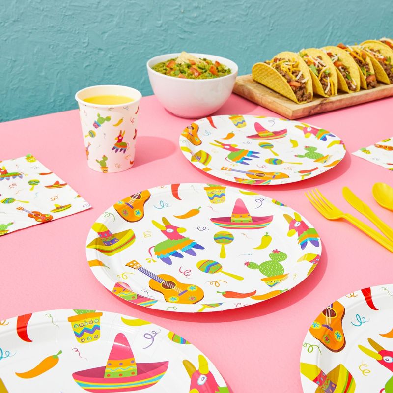 Blue Panda 144 Piece Disposable Mexican Themed Dinnerware Set, Fiesta Birthday Party Decorations (Serves 24), 2 of 8