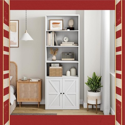 Garvee 71.4 Inch Tall Industrial Bookcase with Doors ¨C Farmhouse 6-Shelf Display Storage for Home Office, Living Room, Bedroom,