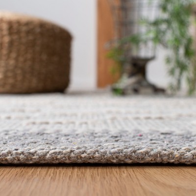 Ivory and Gray Striped Wool Cotton 8' x 10' Flat Woven Area Rug