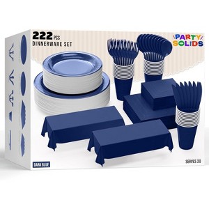 Exquisite Royal Blue Disposable Dinnerware Set 222 Pc for 20 Guests | Paper Plates, Plastic Cups, Cutlery, Napkins & Table Cover - 1 of 4