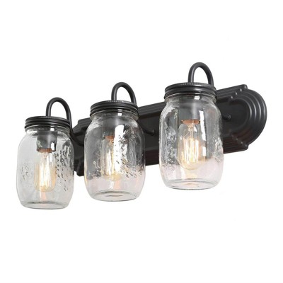 LNC Aries 19-in 3-Lights Black and Mason Jar LED Farmhouse Vanity Lights