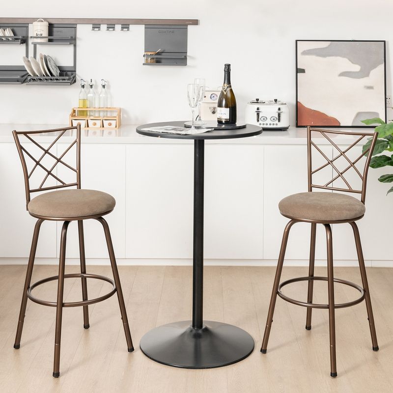Costway Set of 2 24/30 Inch Adjustable Swivel Barstools Metal Dining Chairs Brown, 2 of 10
