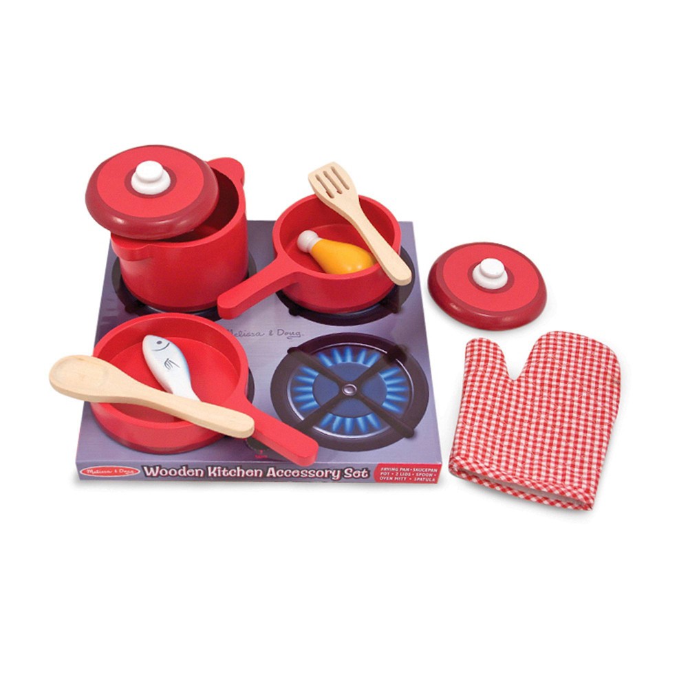 Melissa & Doug Deluxe Wooden Kitchen Accessory Set - Pots & Pans (8pc): Creative MDF Pretend Kitchen Toys