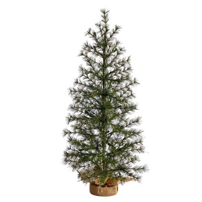 3-Foot Green Pine Artificial Christmas Tree with LED Lights and Burlap Base