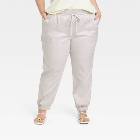 Women's High-Rise Ankle Jogger Pants - A New Day Cream XL 1 ct
