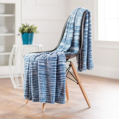 Sky Blue Knitted Chenille Throw Blanket, 50 x 65 Inches