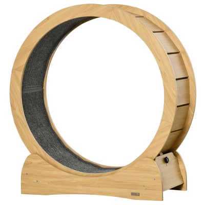 Natural Wood Cat Exercise Wheel with Carpet Runway