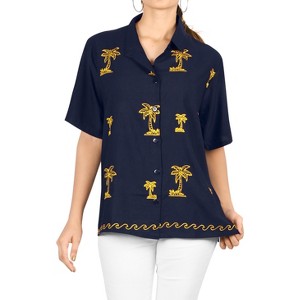 LA LEELA Women's Casual Solid Short Sleeve Blouse Shirt TShirts Button Up Dress Tops Tee Shirts Hawaiian Blouses for Women - 1 of 4