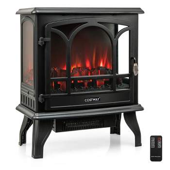 Costway 20” Freestanding Electric Fireplace 1400W Electric Stove Heater W/ 3-Level Flame Effect 3-Sided View & 6H Timer Overheat Protection