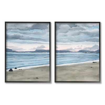 Stupell Industries Cloudy Summer Beach Shore Watercolor Framed Giclee Art