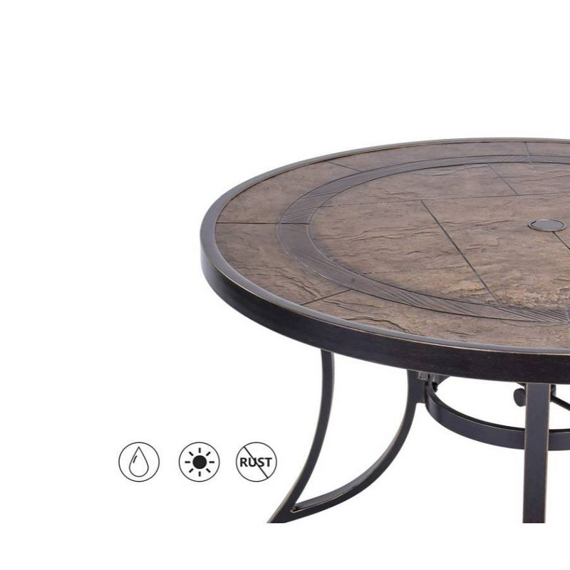 48&#34; Round Patio Dining Table with Umbrella Hole - Bronze - WELLFOR, 6 of 7
