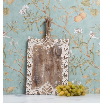 VIP Wood 18 in. Brown Serving Board with Embossed Floral Frame