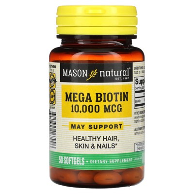 Mason Natural Mega Biotin, 10,000 mcg, 50 Softgels