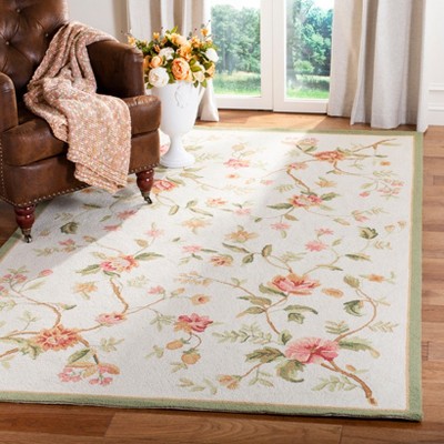 Ivory Floral Hand-Knotted Wool Rectangular Rug 7'9" x 9'9"