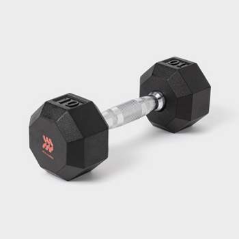   Basics Rubber Encased Exercise & Fitness Hex Dumbbell,  Hand Weight for Strength Training, 10 lb, Black & Silver : Sports & Outdoors
