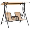 VisioGear 2-Seat Patio Swing Chair with Storage Table, Cup Holder, Adjustable Shade, Outdoor Canopy Swing Glider, Beige, 69.25"*43.25"*64.5" - 2 of 4