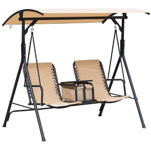 CAVINAS 2-Seat Patio Swing Chair,Porch Swing with Pivot Storage Table,Cup Holder and Adjustable Shade,Outdoor Swing for Backyard,Poolside,Garden - 1 of 4