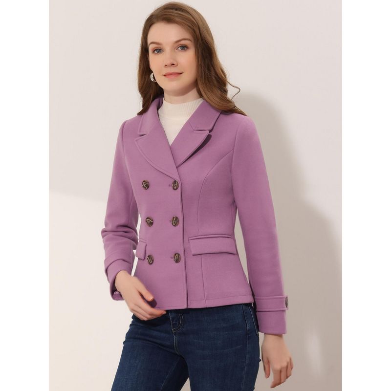 Allegra K Women's Notched Lapel Double-Breasted Pea Coat, 3 of 7