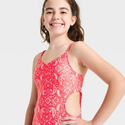 Art Class Girls' Paisley One Piece Swimsuit - art class™ Red L — фото 2
