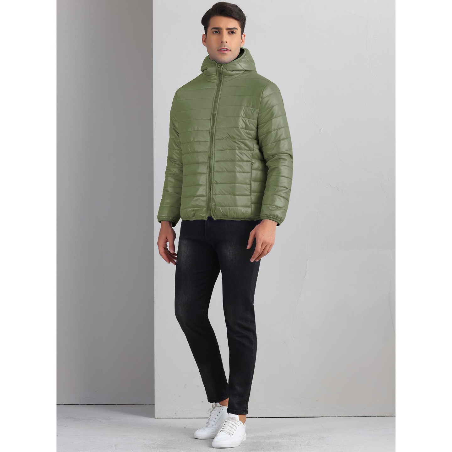 Мужская куртка Lars Amadeus Winter Zipper Lightweight Warm Padded Hooded Puffer Jackets Olive Green, цвет: Оливковый — фото 2