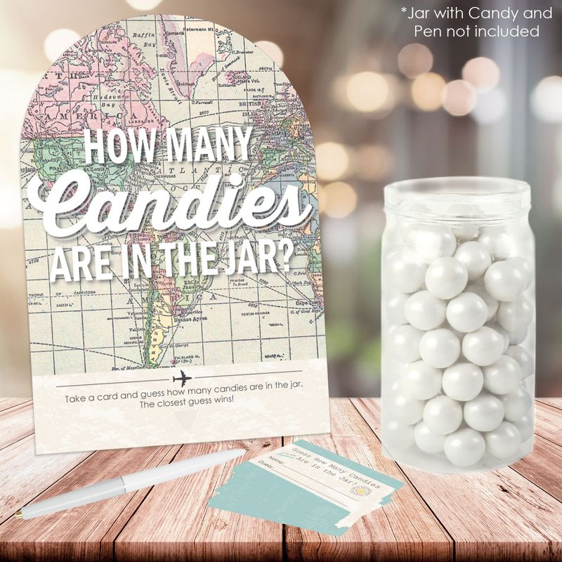Big Dot of Happiness World Awaits - How Many Candies Travel Themed Party Game - 1 Stand and 40 Cards - Candy Guessing Game, 2 of 9