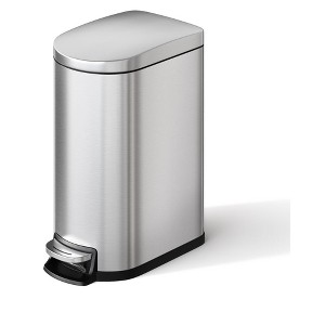 2.6 Gallon / 10 Liter Metal Bathroom Trash Can with Lid, Slim Waterproof Garbage Can for Bedroom - 1 of 4