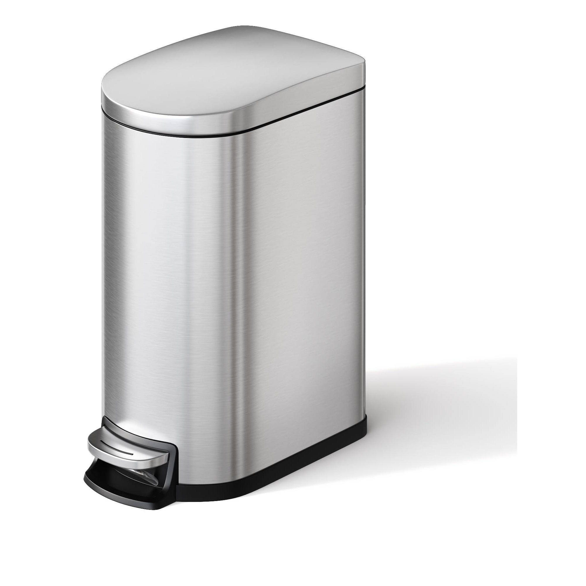 2.6 gal / 10 L Metal Bathroom Trash Can with Lid, Slim Waterproof Garbage Can for Bedroom, Small Step-on Trash Bin with Inner Bucket,Soft Close Lid