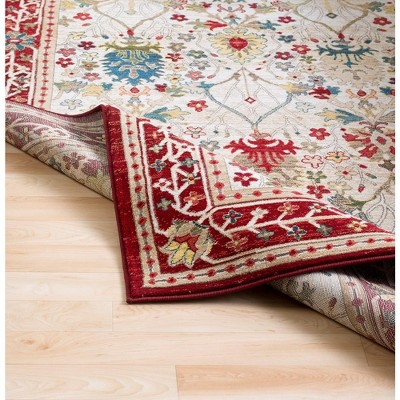 Aaden 5' x 7' Red and Cream Hand-Knotted Synthetic Rug