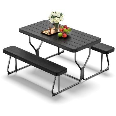 SKONYON 4.5ft Folding Picnic Table Set with 2 Benches, Heavy-Duty HDPE Outdoor Dining Set