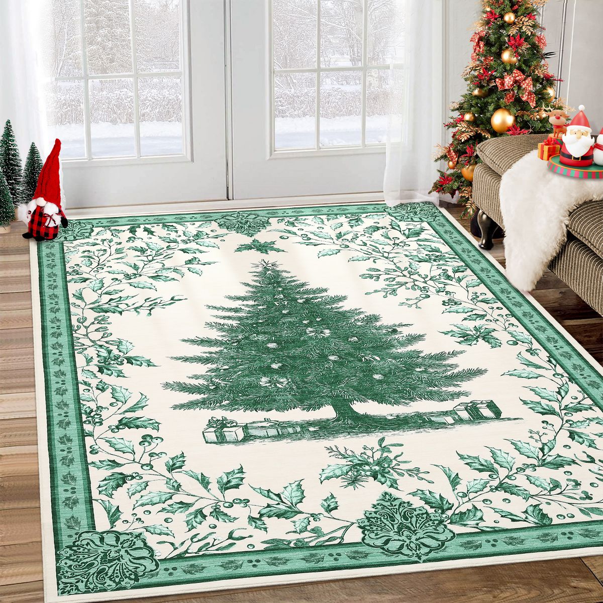 Christmas Tree  Area Rug Washable for Living Room,Stain Resistant Nursery Mat Non-Slip Bedroom,Holiday Decor Untra-Thin Carpet for Office - thumbnail 4
